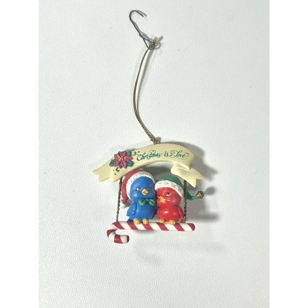 Vintage 1993 Lustre Fame Birds Christmas ornament Christmas Is Love Candy Cane